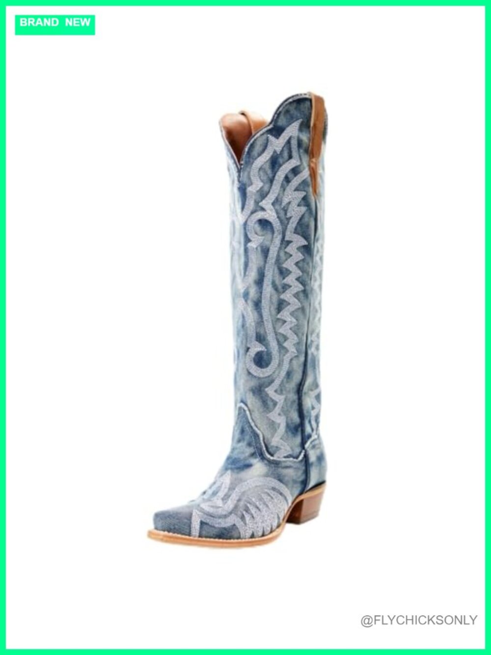 Wide Calf Cowboy Boots Embroidered Knee High Pointed Toe Chunky Heel Women